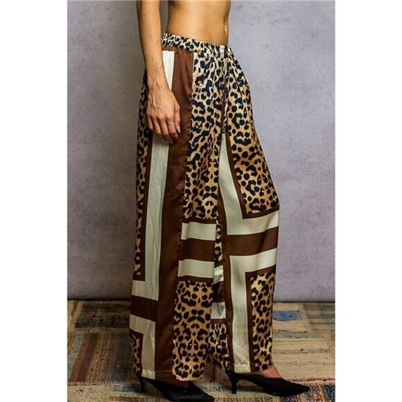 POL Leopard Printed Woven Wide Leg Drawstring Pants - Picture 2 of 5